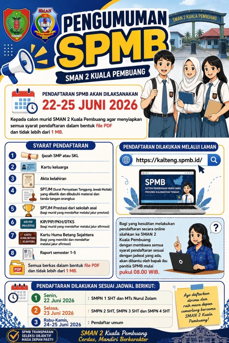 SMAN 2 Kuala Pembuang Resmi Membuka Sistem Penerimaan Murid Baru (SPMB) Tahun Ajaran 2026/2027
