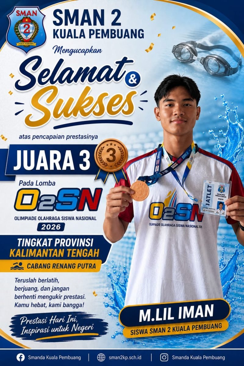 Bangga! Siswa SMAN 2 Kuala Pembuang Raih Juara 3 Renang Putra O2SN Tingkat Provinsi Kalimantan Tengah 2026