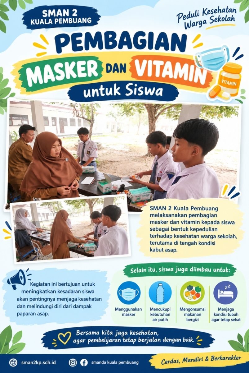 SMAN 2 KUALA PEMBUANG BAGIKAN MASKER DAN VITAMIN KEPADA SISWA SMAN 2 Kuala Pembuang