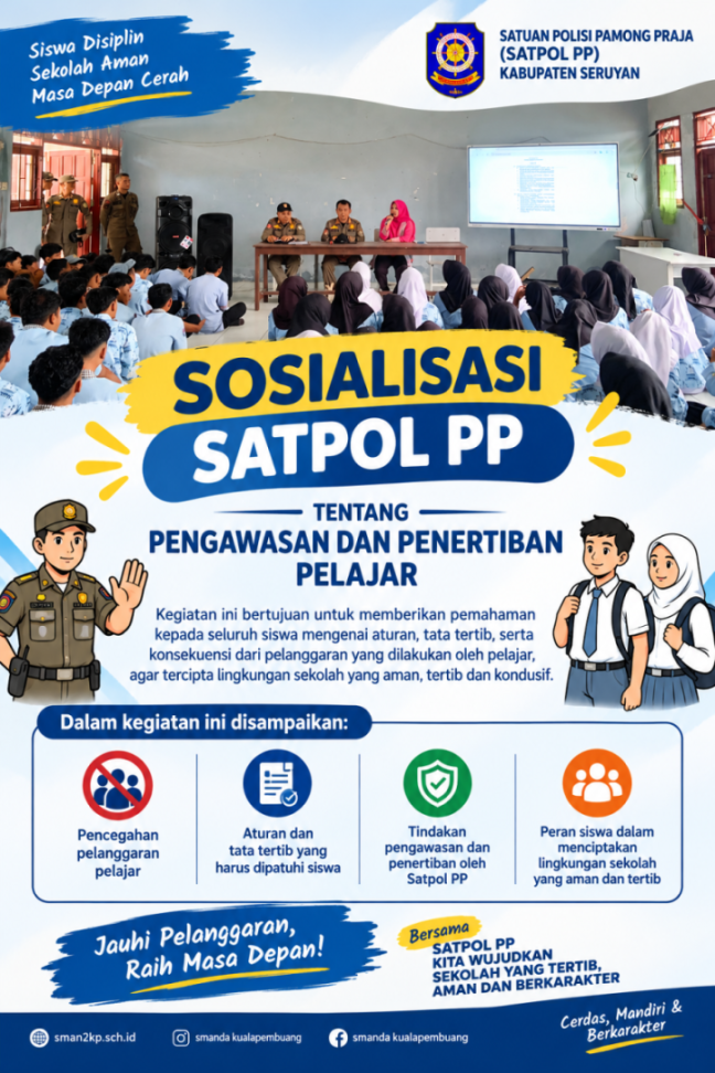 Satpol PP Kabupaten Seruyan Sosialisasikan Pengawasan dan Penertiban Pelajar di SMAN 2 Kuala Pembuang